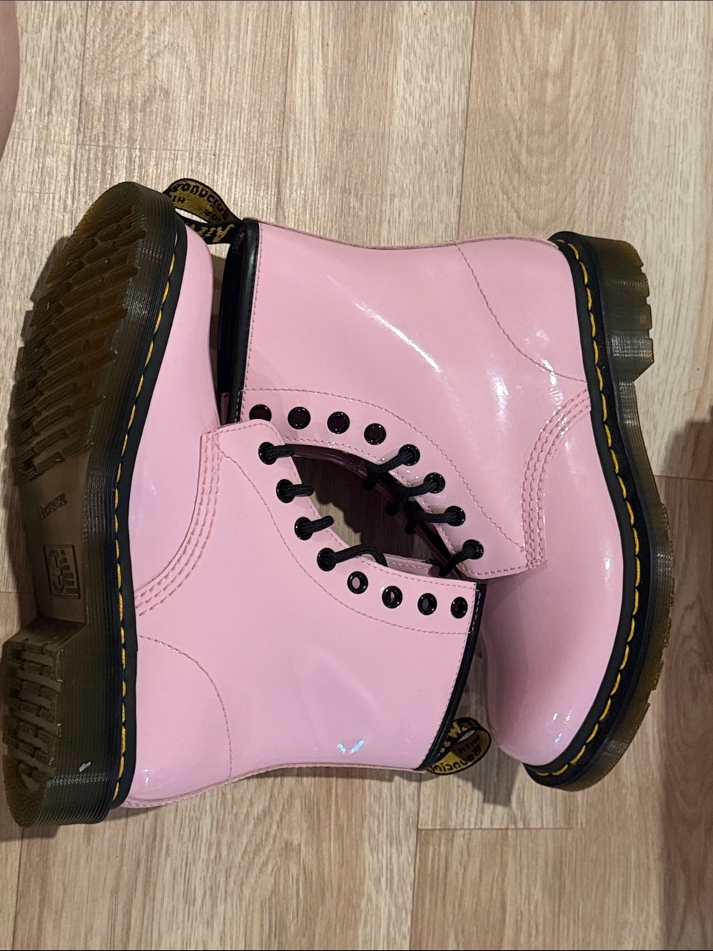 Pink Dr Martens 1460 Patent Lamper Lace Up Boots - Picture 2 of 5